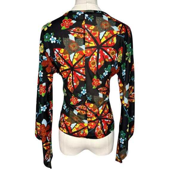 Vintage Hot Kiss Women’s Medium V-Neck Top Flutter Sleeve Floral 90s Y2K - Picture 5 of 8